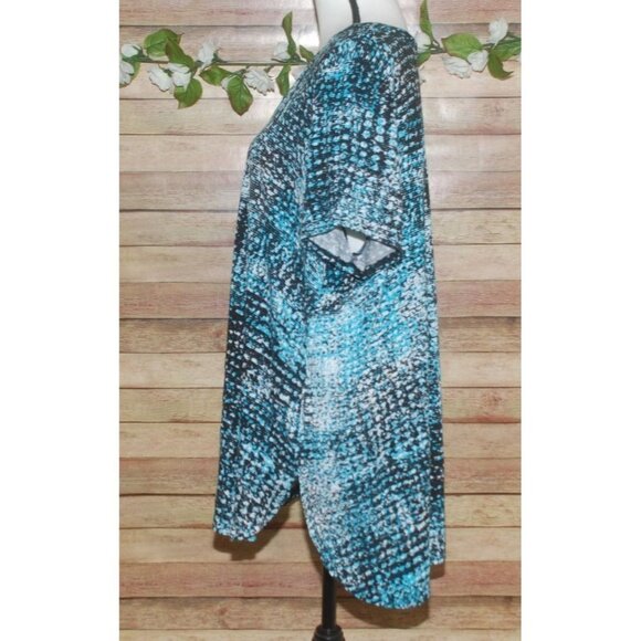 Woman Within Knit Top Short Sleeve Stretch Size 1X 22W 24W Aqua & Black Print - Picture 4 of 11